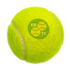Tennisball with East Bergholt Tennis Club logo printed on it.